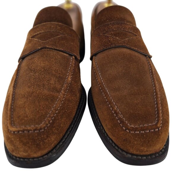 Harris 1913 Handmade Dress Shoes Mens size 8.5 Brown Suede Leather Penny Loafers - Picture 2 of 11